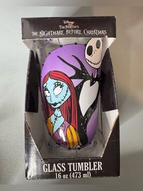Disney The Nightmare Before Christmas Sally and Jack Glass Tumbler glitter speck